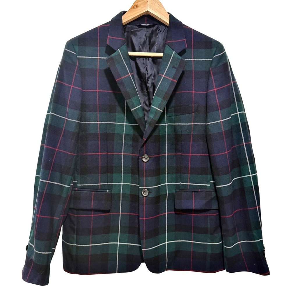 Brooks Brothers Blazer‎ Women Sz. 18 Green Navy Plaid Black Watch Wool 100115913